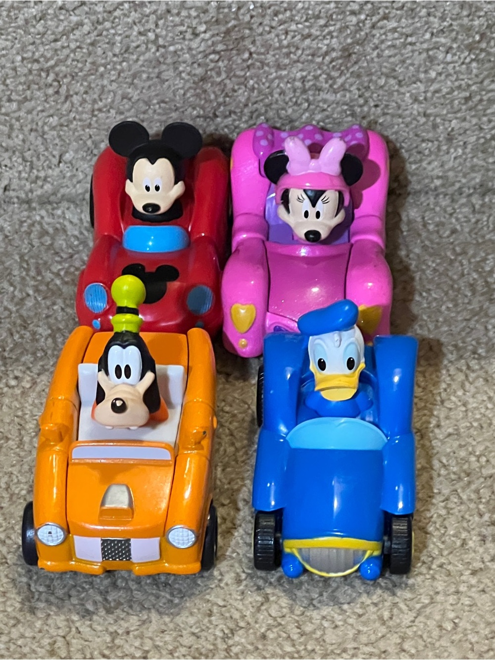 Disney Character die cast Roadster Cars - Mickey, Minnie, Goofy, Donald